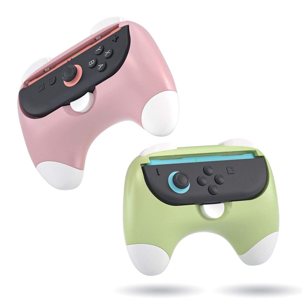 2PK Ergonomic Joy-Con Controller Grips for Nintendo Switch Pink Green Pastel